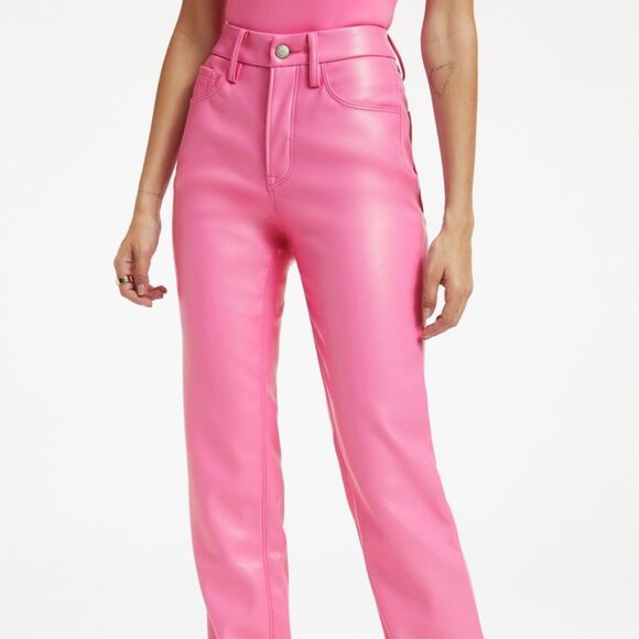 Good American Good Icon Faux Leather Pants Sorority Pink Size 0 / 25 - Picture 1 of 8